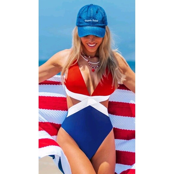 Cupshe Monokini Swimsuit Red White & Blue Sz Med NWT USA Fourth Of July Merica! - Picture 3 of 8